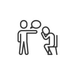 Boss dismisses employee line icon. linear style sign for mobile concept and web design. Manager blaming an employee, fired sad man crying outline vector icon. Symbol logo illustration. Vector graphics