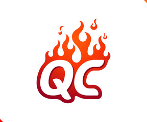 Uppercase initial logo letter QC with blazing flame silhouette,  simple and retro style logotype for adventure and sport activity.