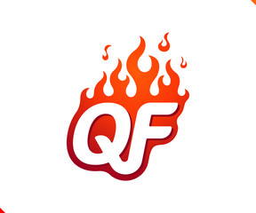 Uppercase initial logo letter QF with blazing flame silhouette,  simple and retro style logotype for adventure and sport activity.