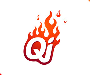 Uppercase initial logo letter QI with blazing flame silhouette,  simple and retro style logotype for adventure and sport activity.