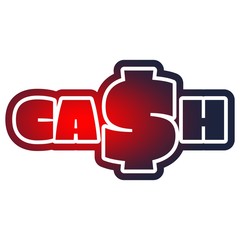 Golden cash text. Cash sticker. Relative for retail business. S letter as dollar sign