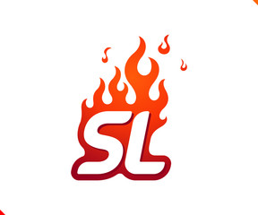 Uppercase initial logo letter SL with blazing flame silhouette,  simple and retro style logotype for adventure and sport activity.