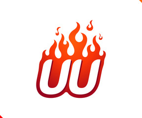 Uppercase initial logo letter UU with blazing flame silhouette,  simple and retro style logotype for adventure and sport activity.