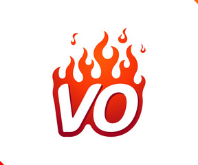 Uppercase initial logo letter VO with blazing flame silhouette,  simple and retro style logotype for adventure and sport activity.