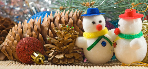 Image of beautiful festive designer christmas decorations.Merry Christmas and Happy New Year Greeting Card