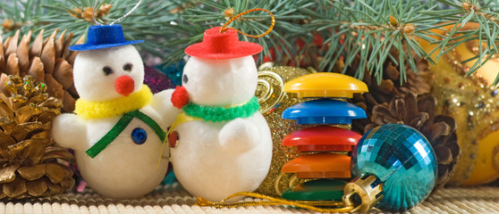 Image of beautiful festive designer christmas decorations.Merry Christmas and Happy New Year Greeting Card