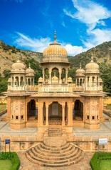 Chhatri of Gaitor, cenotaph for the royal family, Jaipur, Rajasthan, India,