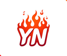 Uppercase initial logo letter YN with blazing flame silhouette,  simple and retro style logotype for adventure and sport activity.