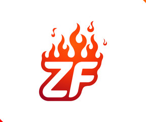 Uppercase initial logo letter ZF with blazing flame silhouette,  simple and retro style logotype for adventure and sport activity.