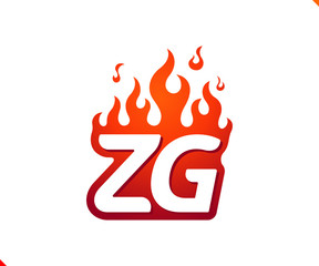 Uppercase initial logo letter ZG with blazing flame silhouette,  simple and retro style logotype for adventure and sport activity.