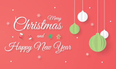Naklejka premium Merry Christmas and happy new year, Paper layer cut, Craft vector