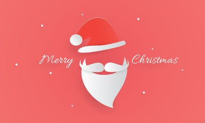 Merry Christmas, Santa Claus beard, mustache and Christmas hat, Paper layer cut, Craft vector