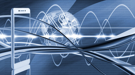 Image of smartphone on blue background close up