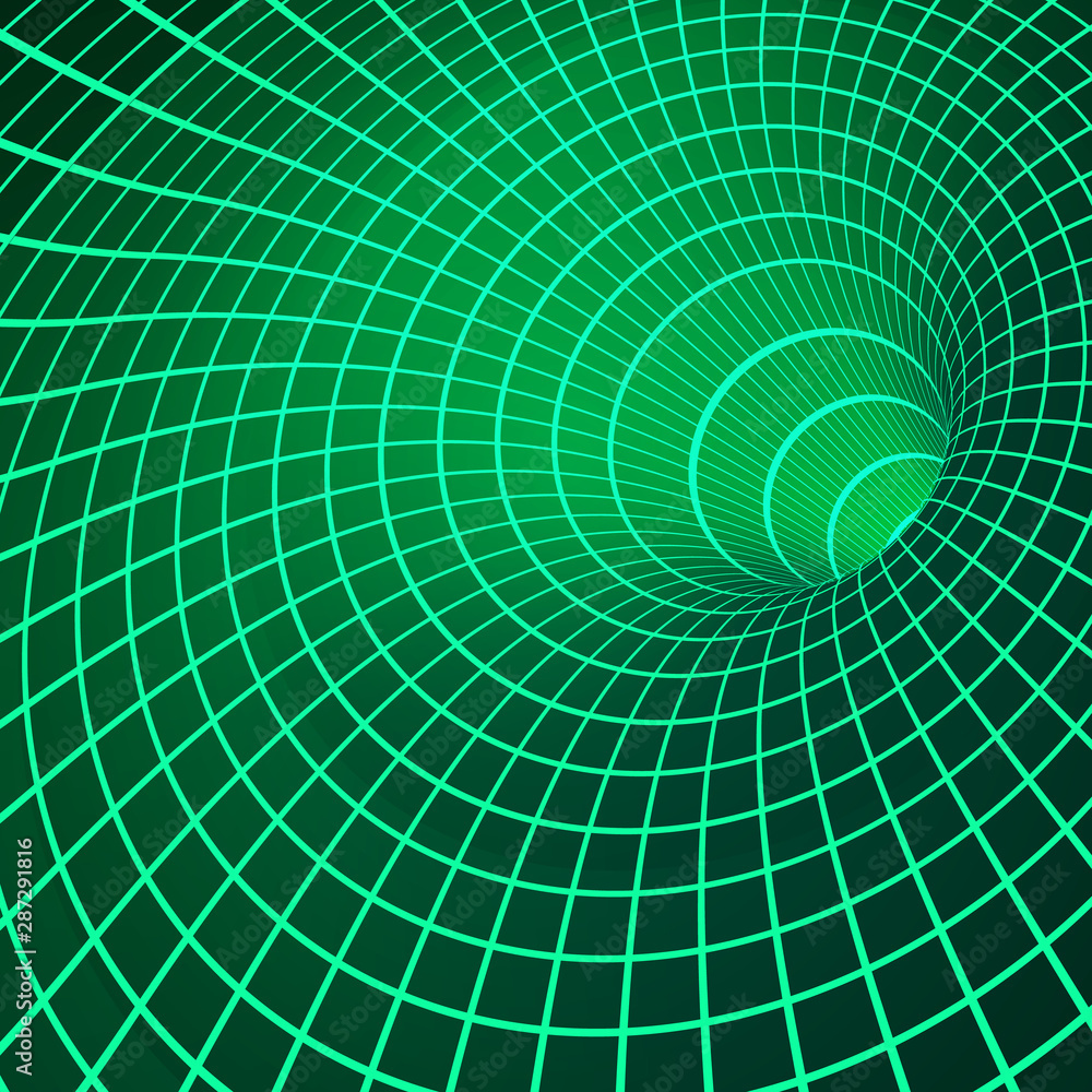 Poster digital visualisation wormhole. singularity and event horizon - warp space and time. vector illustra
