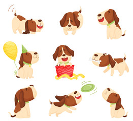 Set of cute beagle puppies. Vector illustration on a white background.