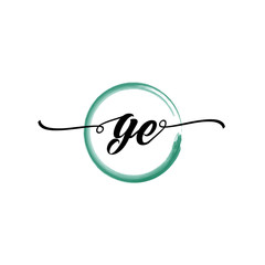 GE initial handwriting logo template. round logo in watercolor color with handwritten letters in the middle. Handwritten logos are used for, weddings, fashion, jewelry, boutiques and business