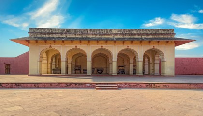 Interior buildings inside the Jaigarh Fort palace at Amer near Jaipur, Rajasthan, India