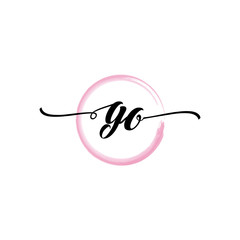 GO initial handwriting logo template. round logo in watercolor color with handwritten letters in the middle. Handwritten logos are used for, weddings, fashion, jewelry, boutiques and business