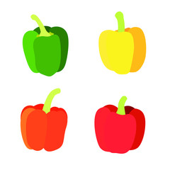 Yellow orange red green bell pepper isolated on white background Illustration vector