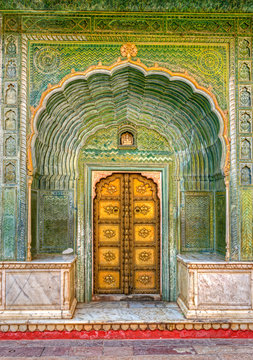 Ornate Gates at Pritam Niwas Chowk inside City Palace at Jaipur, Rajasthan, India