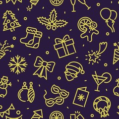 Seamless monochrome background with Christmas and new year symbols