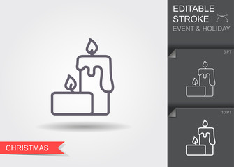 Burning candle. Line icon with editable stroke with shadow