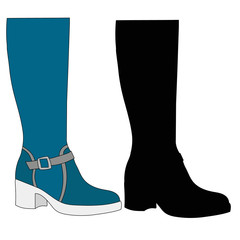 vector, isolated, blue female boot with silhouette