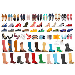 vector, isolated, set, collection of fashionable women's boots