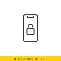 Locked Phone Icon / Vector - In Line / Stroke Design