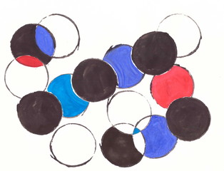 Drawing with watercolors: Abstraction. Circles of different colors.