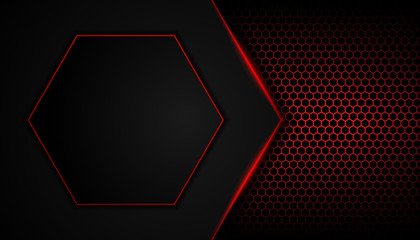Abstract red light on hexagon dark background. Metallic texture layout frame technology innovation concept for use cover, banner, advertising, corporate © Majri