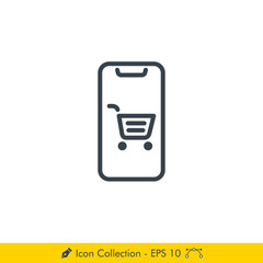 Mobile Phone Online Shop Icon / Vector - In Line / Stroke Design