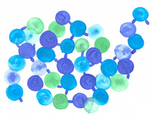 Drawing with watercolors: Abstraction. Multi-colored round beads.