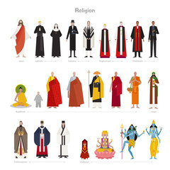 Gods and priests of various religions. flat design style minimal vector illustration. - obrazy, fototapety, plakaty