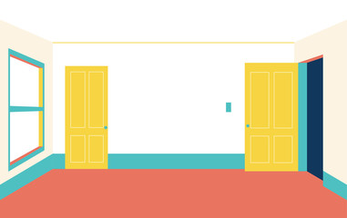 Walled doors and empty rooms. flat design style minimal vector illustration.