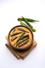 Hyderabadi Bhindi ka Salan or Okra salan made using ladies' fingers or ochro. Main course recipe...