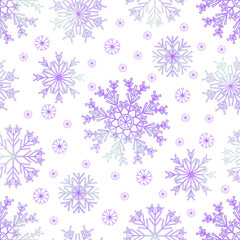  New Year and Christmas seamless pattern. On a white background, two-tone snowflakes of blue and gray. Vector illustration.