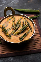 Hyderabadi Bhindi ka Salan or Okra salan made using ladies' fingers or ochro. Main course recipe...