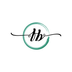 Fototapeta premium FB initial handwriting logo template. round logo in watercolor color with handwritten letters in the middle. Handwritten logos are used for, weddings, fashion, jewelry, boutiques and business