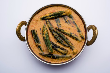 Hyderabadi Bhindi ka Salan or Okra salan made using ladies' fingers or ochro. Main course recipe...