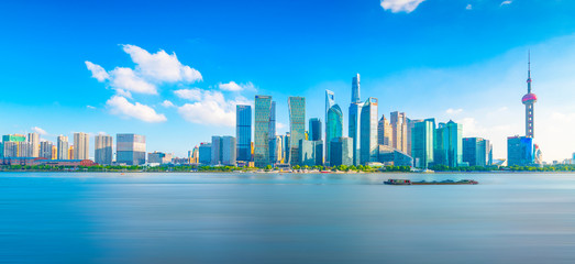 Cityscape of the bund and lujiazui along the huangpu river in Shanghai, China