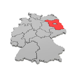 3d Illustation - Deutschlandkarte in grau mit Fokus auf Brandenburg in rot - 16 Bundesländer