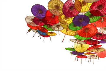 Colorful paper umbrella isolated on white background. This has clipping path.