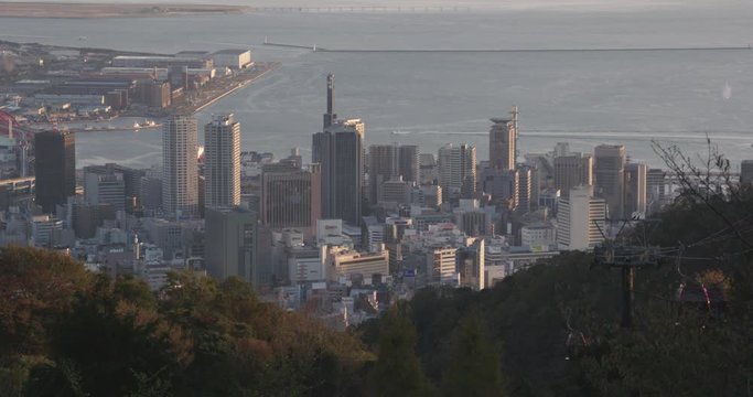 Kobe City Japan Cityscape Panorama With Overview to Osaka Bay Covered With Afternoon Mist