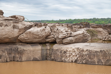 River Island. Rocks from water erosion. "Three Thousand Waving" Grand Canyon at Ubon Ratchathani, Thailand.