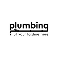 plumbing smart text logo using stylized Century Gothic font. pipe and water tap shape. business symbol design. vector template. plumb brand identity concept. black and white illustration