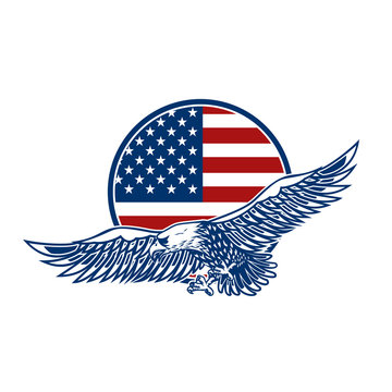 emblems with eagles and usa flags. Design element for poster, emblem, sign, logo, label. Vector illustration