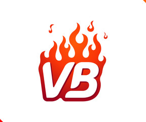 Uppercase initial logo letter VB with blazing flame silhouette,  simple and retro style logotype for adventure and sport activity.