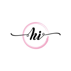 Obraz premium HI initial handwriting logo template. round logo in watercolor color with handwritten letters in the middle. Handwritten logos are used for, weddings, fashion, jewelry, boutiques and business