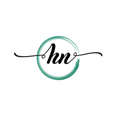 Obraz premium HN initial handwriting logo template. round logo in watercolor color with handwritten letters in the middle. Handwritten logos are used for, weddings, fashion, jewelry, boutiques and business